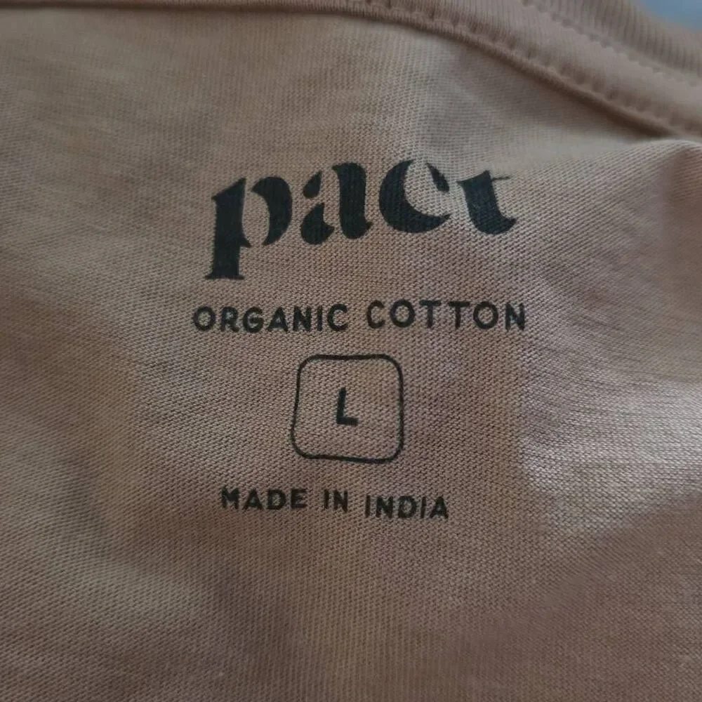Pact Women's Size Large Tan Organic Cotton V-Neck T-shirt